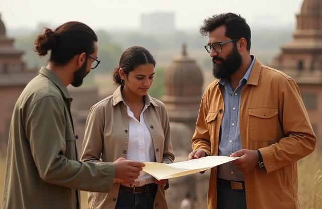 Deccan Location Scouts team discussing plans at a potential film location.